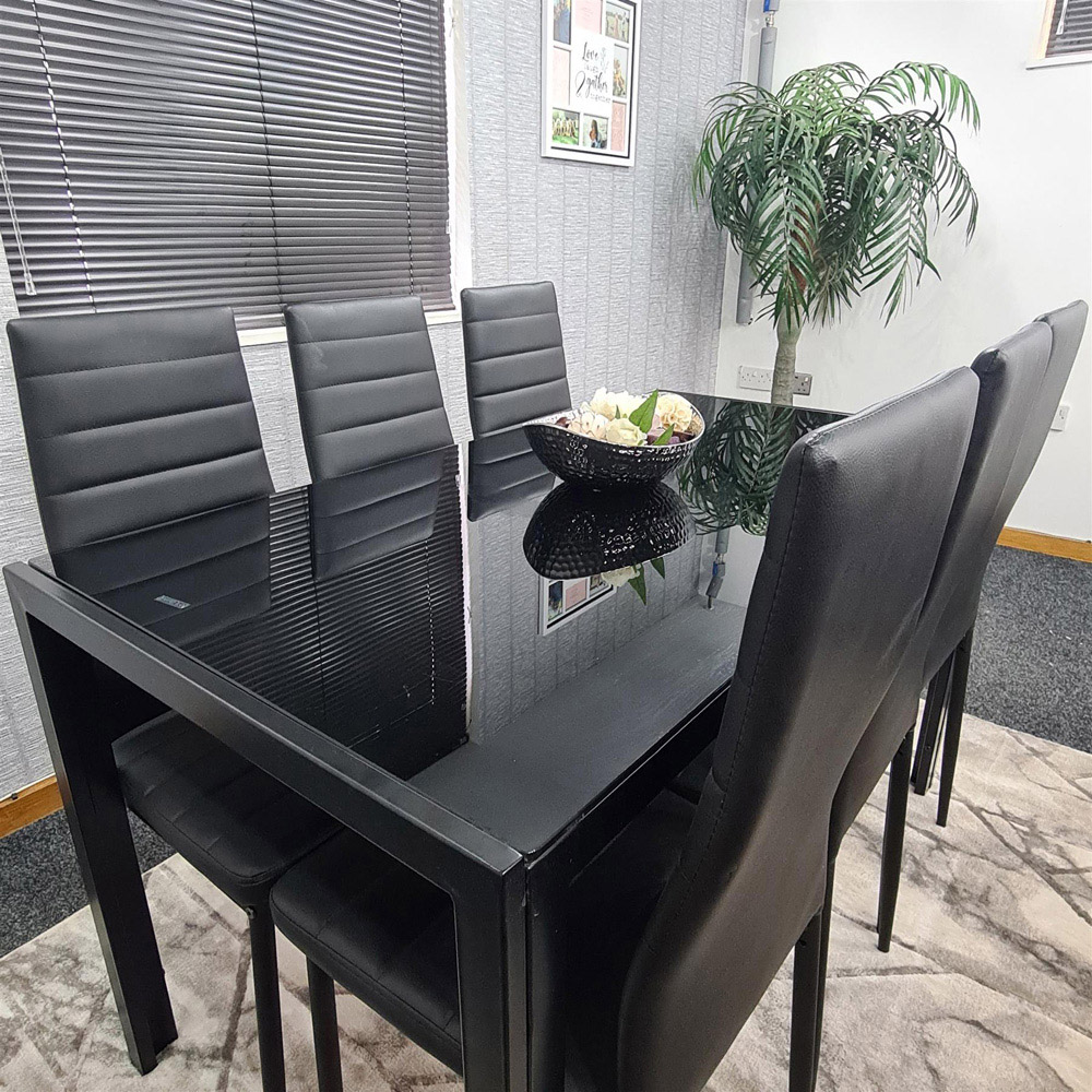 Portland 6 Seater Leather Dining Set Black Image 5