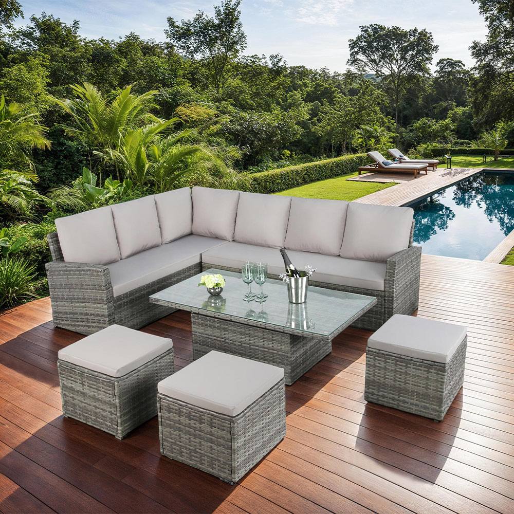 Home Garden Direct Pelias 8 Seater Rattan Corner Sofa Set with Rising Table Image 8