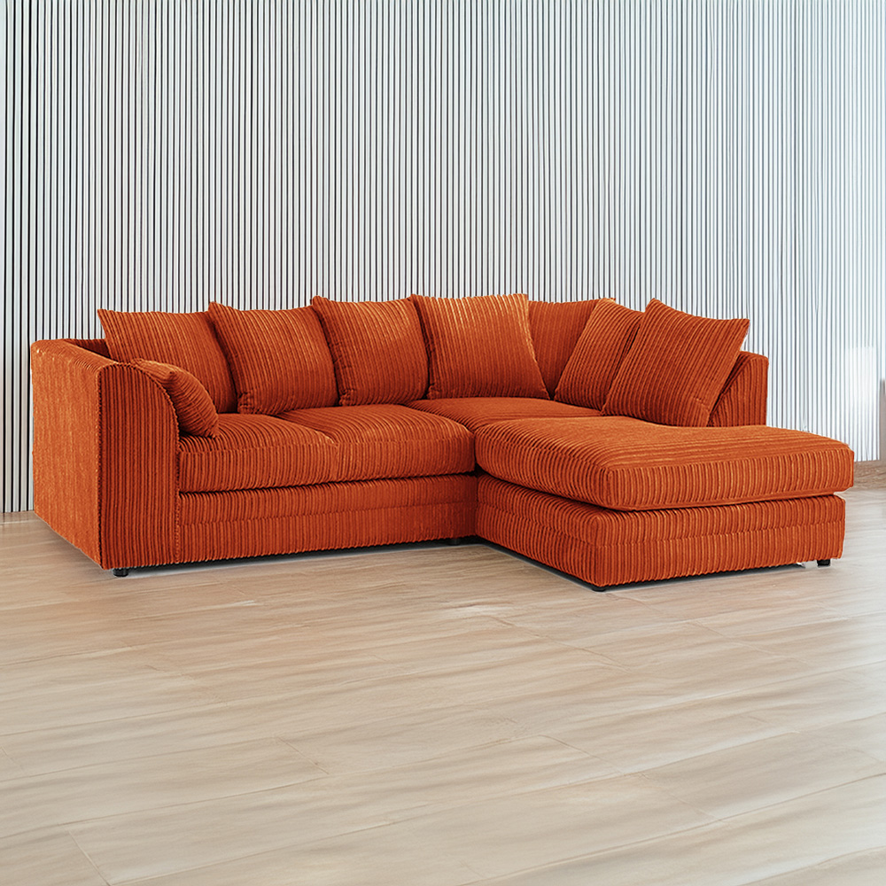 Luxor 3 Seater Orange Jumbo Cord Right Hand Facing Corner Sofa Image 1