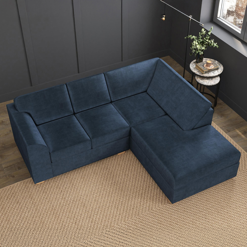 Modo 3 Seater Royal Blue Plush Velvet Right Hand Fixed Back L-Shape Corner Sofa Image 7