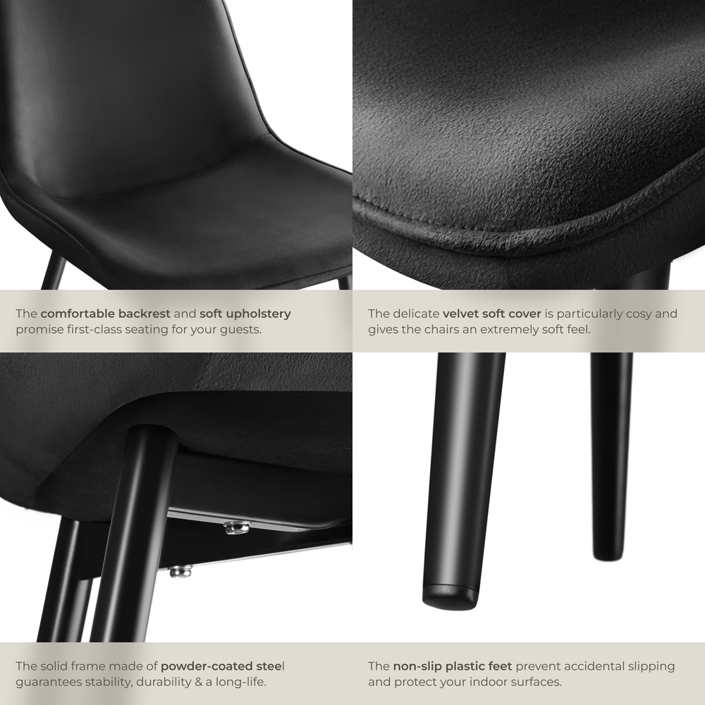 tectake Monroe Set of 6 Black Velvet Dining Chair Image 5