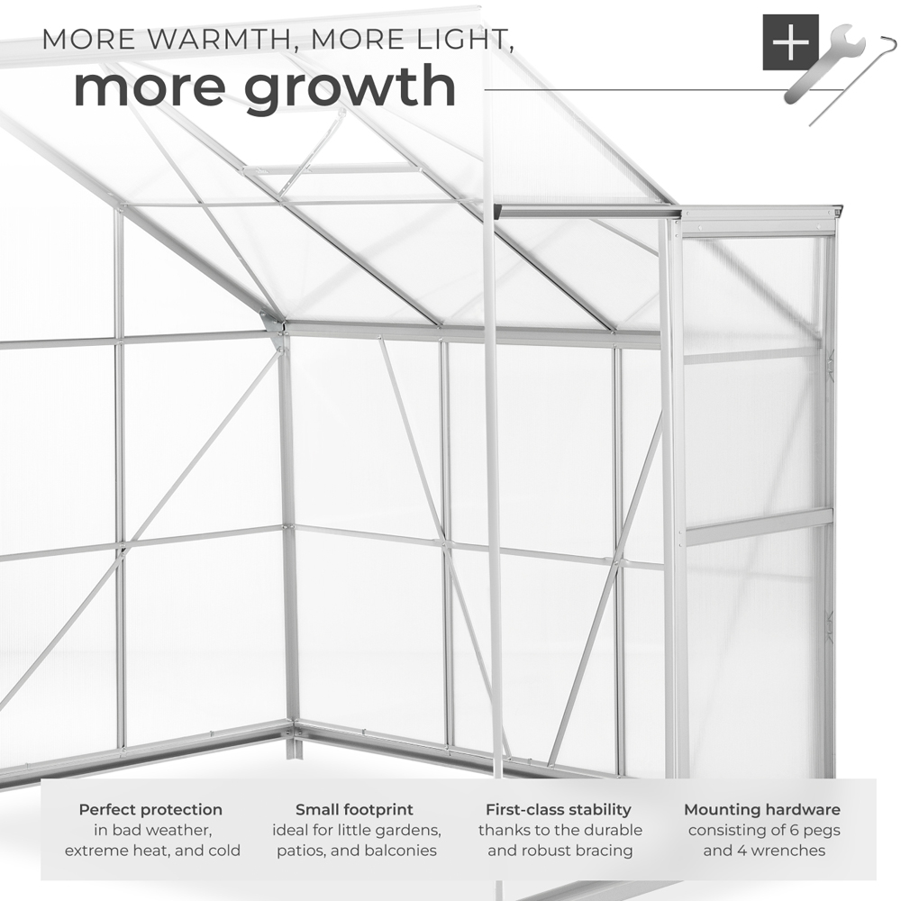 tectake Aluminium Frame 6.2 x 4ft Greenhouse with Base and Lean-To Image 3