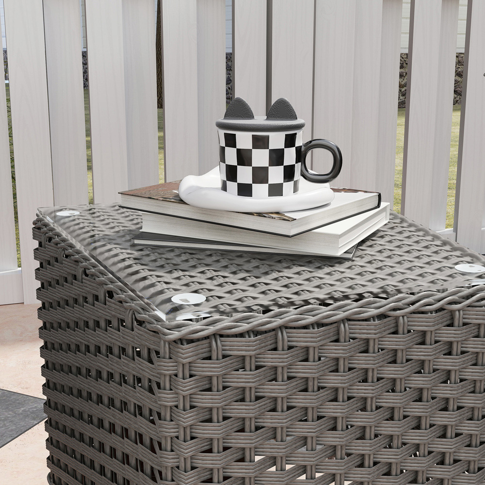 Outsunny 2 Seater Grey Rattan Bistro Set with Soft Cushions Image 3