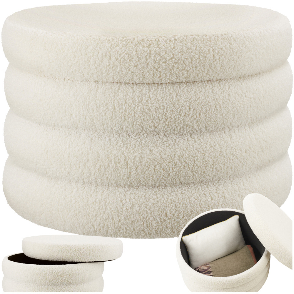 tectake Altu XL Cream White Boucle Storage Footstool Image 2