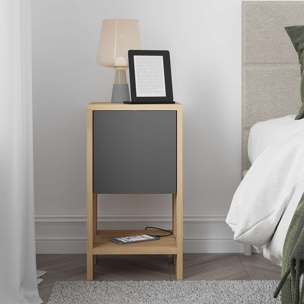 Decortie Ema Oak and Anthracite Bedside Table Image 6