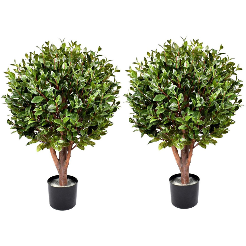 Leaf Artificial Gloxinia Ball Topiary Tree with Natural Trunk 90cm 2 Pack Image 1