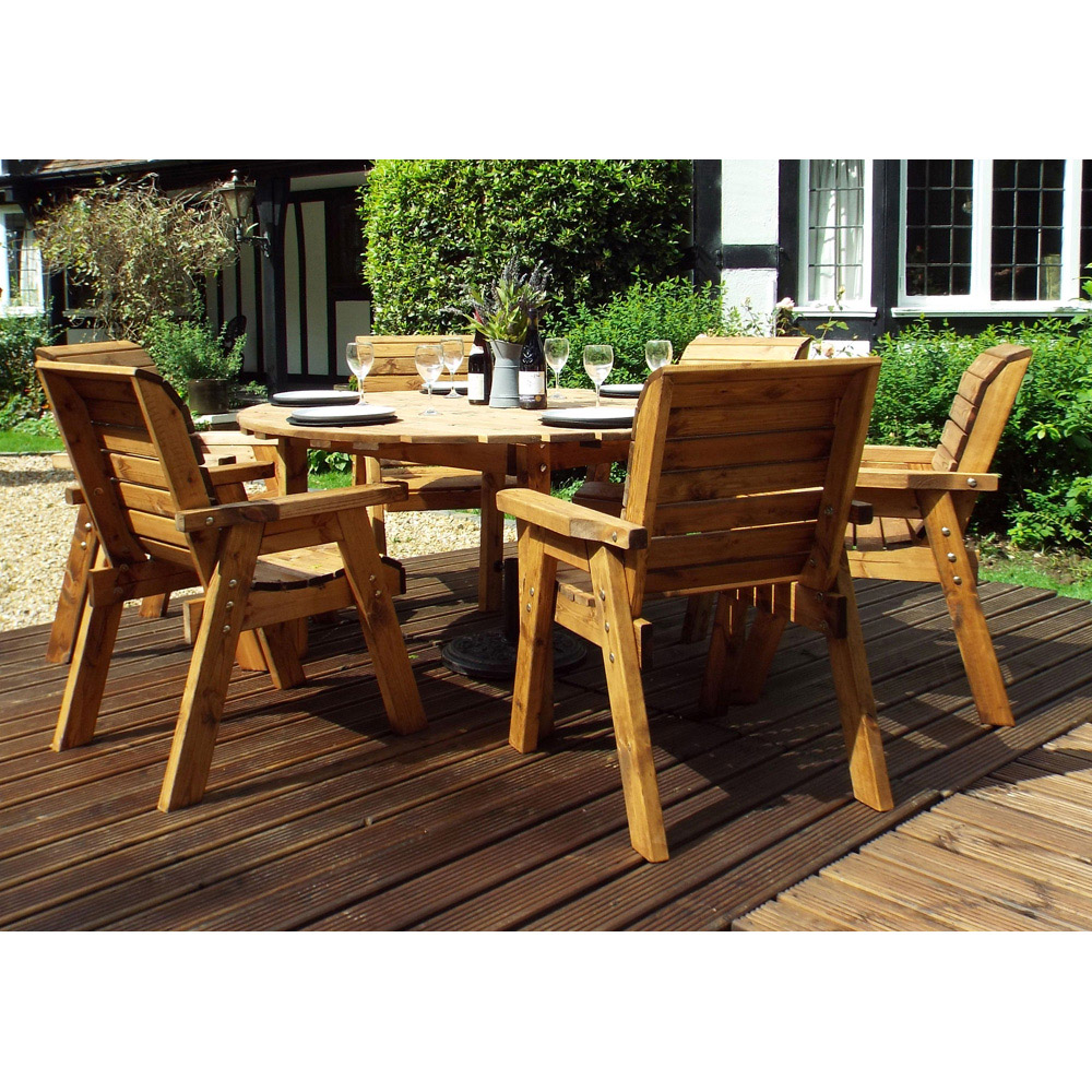 Charles Taylor Solid Wood 6 Seater Round Outdoor Dining Set with Green Cushions Image 3