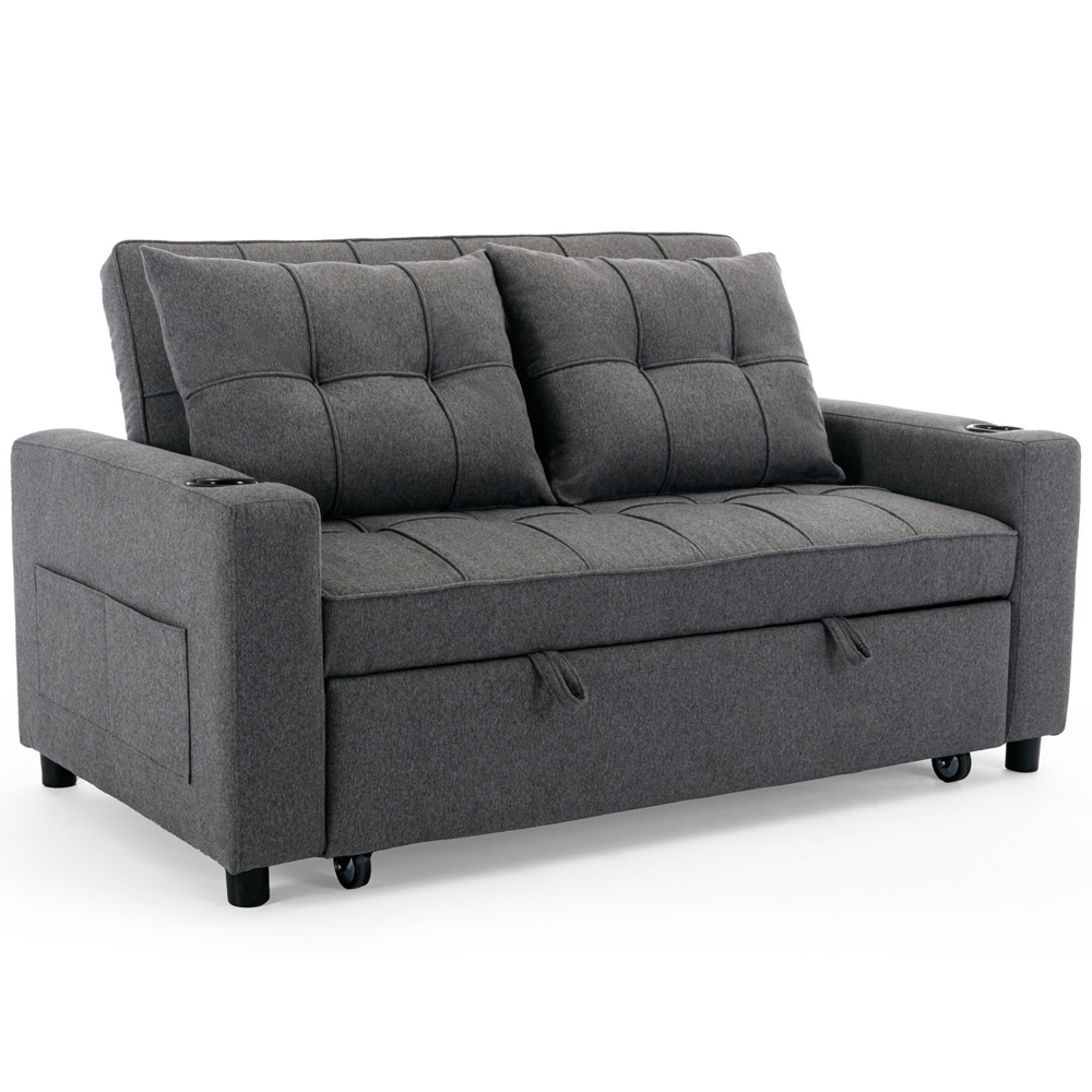 Furniture Online Hudson 2 Seater Grey Linen Sofa Bed Cupholder | Homebase