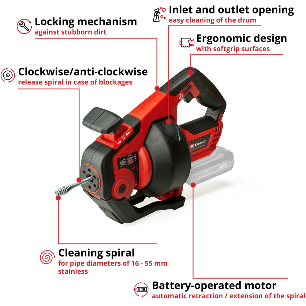 Einhell Power X-Change TE-DA 18/760 Li Solo Cordless Drain Cleaner Image 9