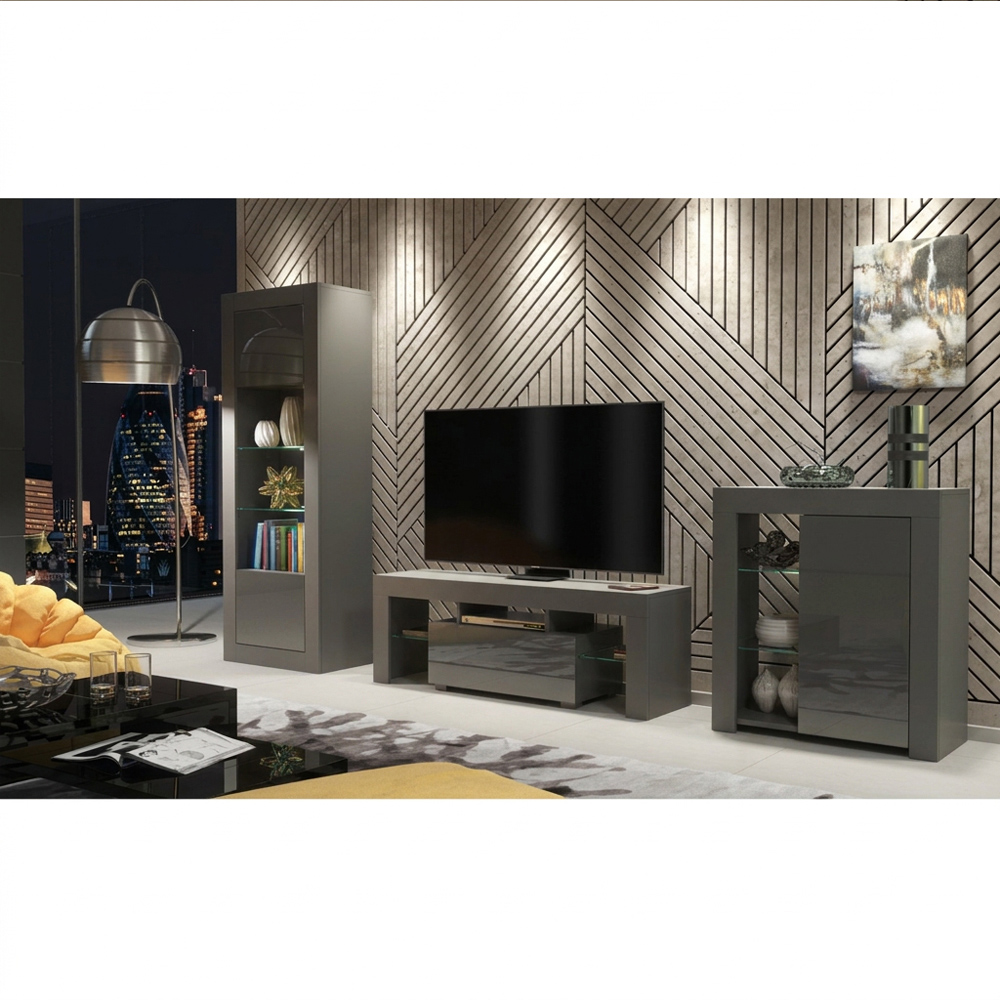 Creative Furniture Floe Dark Grey and Dark Grey Gloss Single Door 3 Shelf TV Unit Image 7