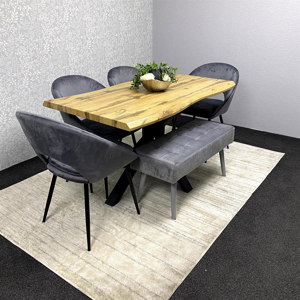 Kosy Koala 6 Seater Wood and Velvet Dining Table Set with Bench Grey Image 7