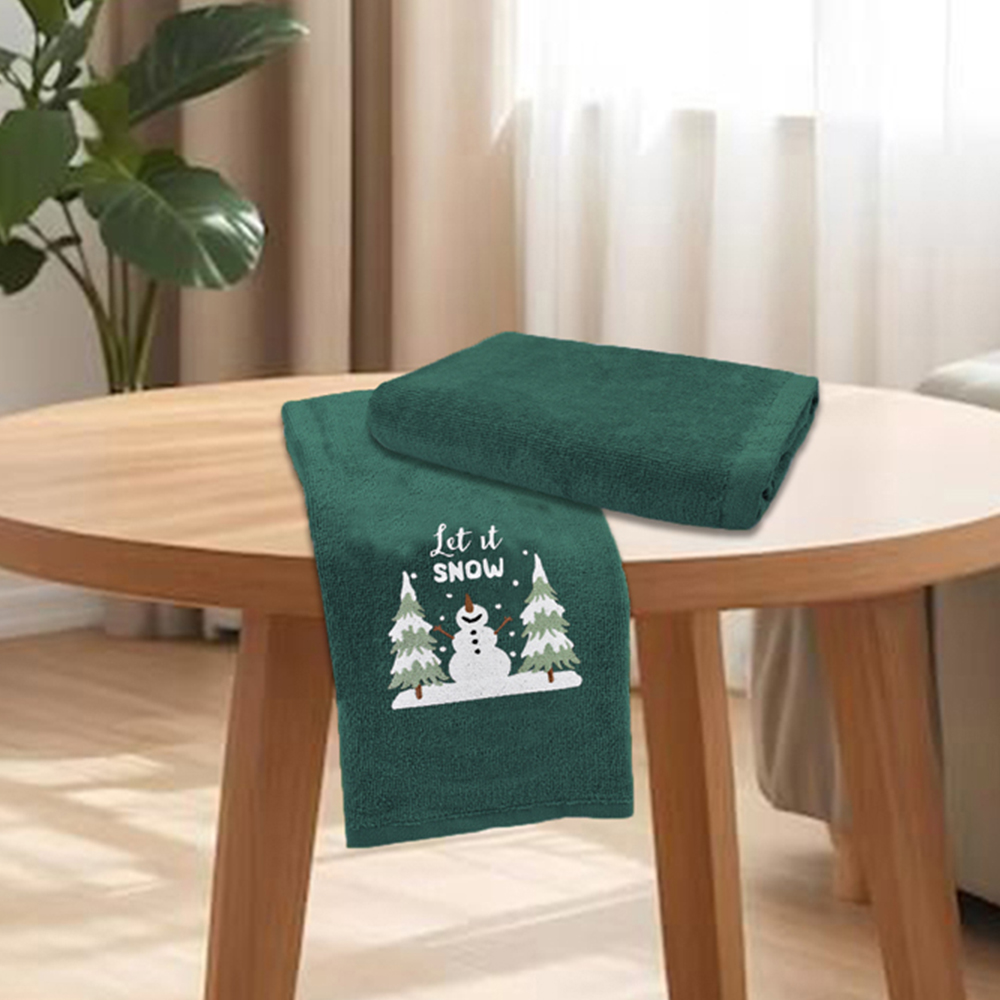 Noel Square Let It Snow Green Hand Towel 2 Pack Image 2