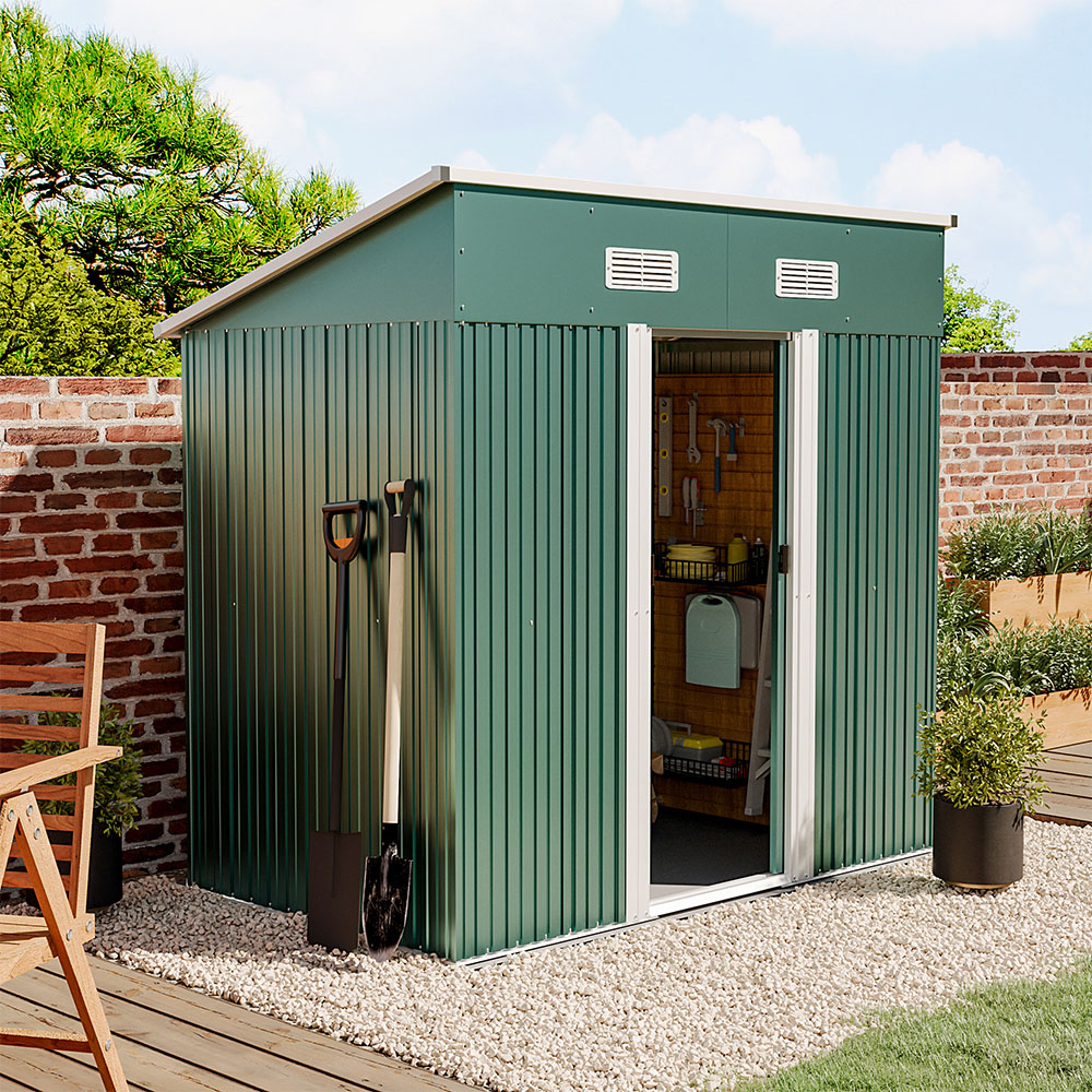 Living and Home 4 x 6ft Green Metal Pent Garden Storage Shed Image 2