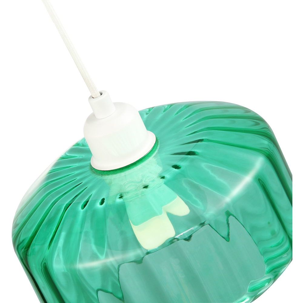 Happy Homewares Emerald Green Ribbed Glass Flat Style Pendant Shade Image 5