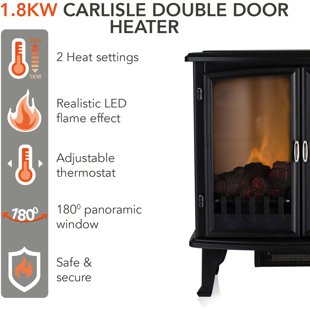 Warmlite Carlisle Black Cast Effect Stove Fire with Realistic Flame Effect 1800W 25 inch Image 2