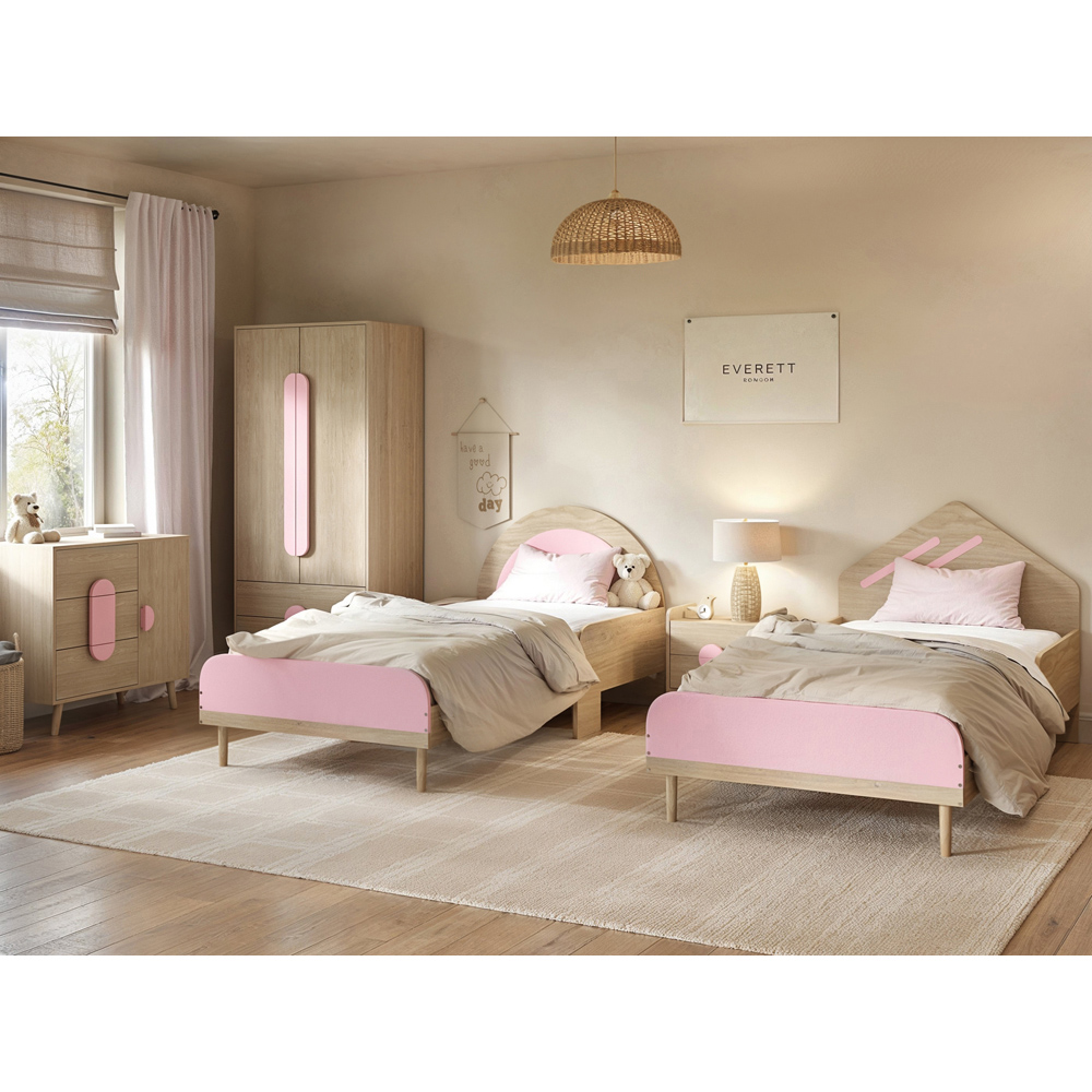 Flair Noah Single Door 3 Drawers Oak and Pink Cabinet Image 7