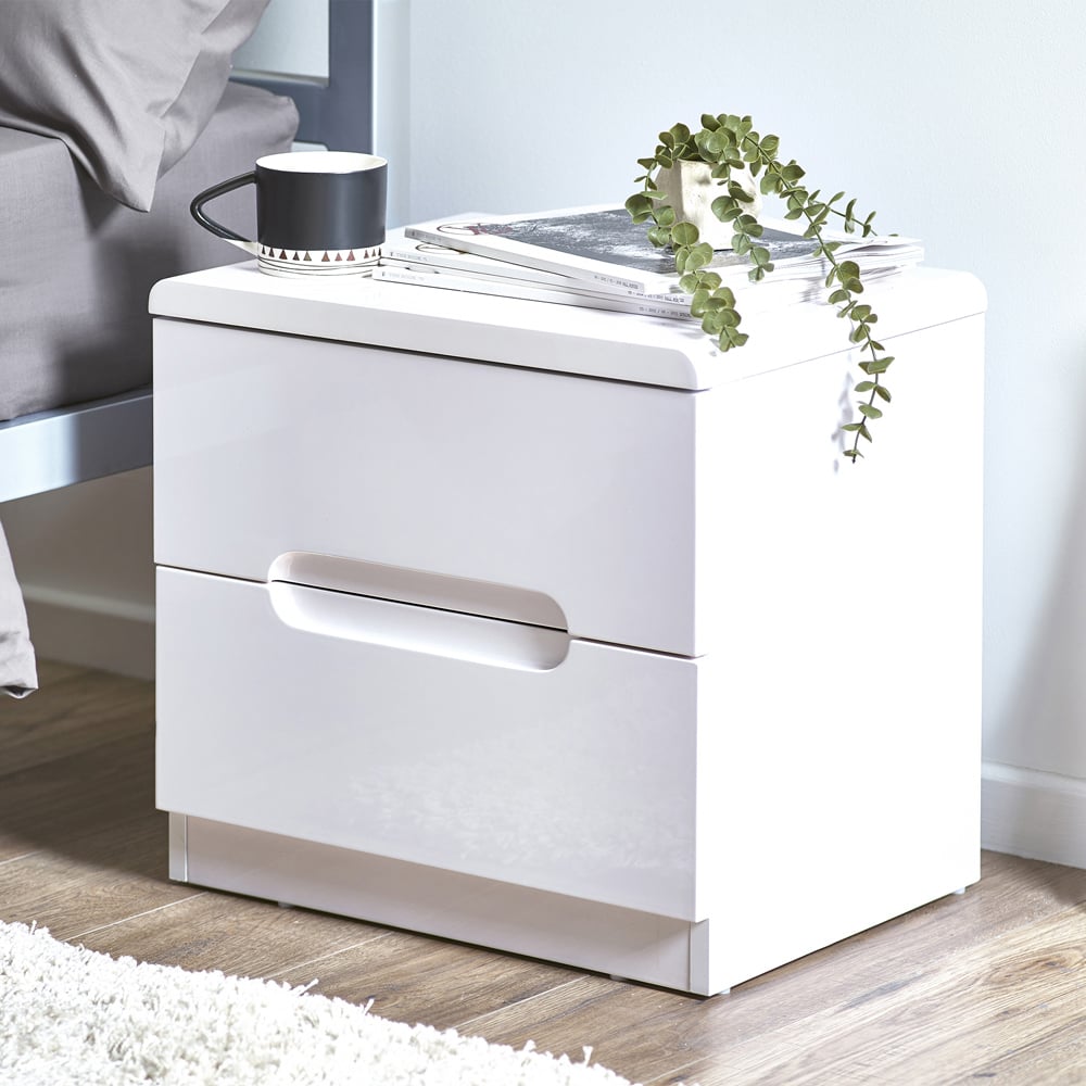 Julian Bowen Manhattan 2 Drawer White Bedside Table Homebase