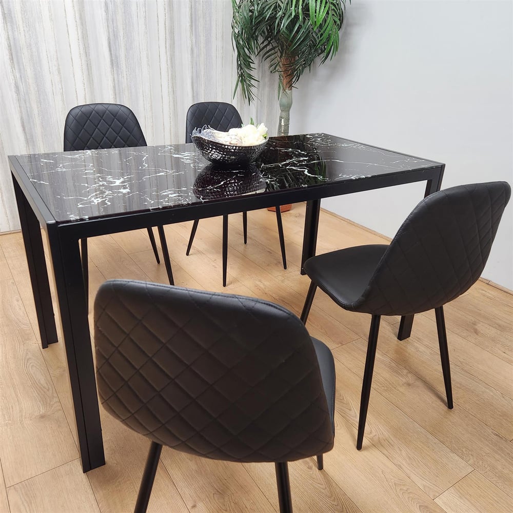 Portland Leather and Marble 4 Seater Dining Set Black Image 3