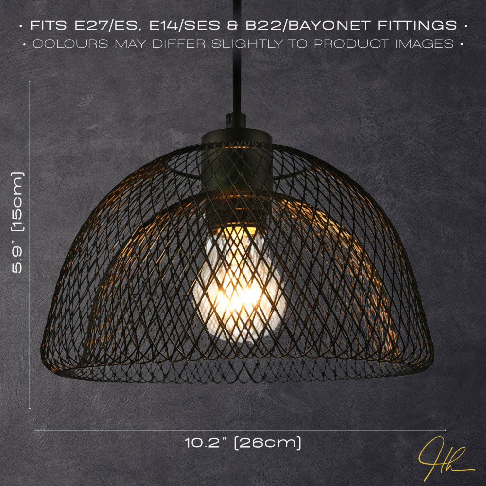 Happy Homewares Matte Black Double Mesh Wire Pendant Light Shade Image 7
