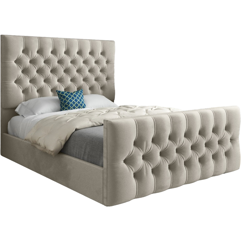 Novara Silver Single Velvet Upholstered Bed Frame with Pleated Chesterfield Headboard Image 2