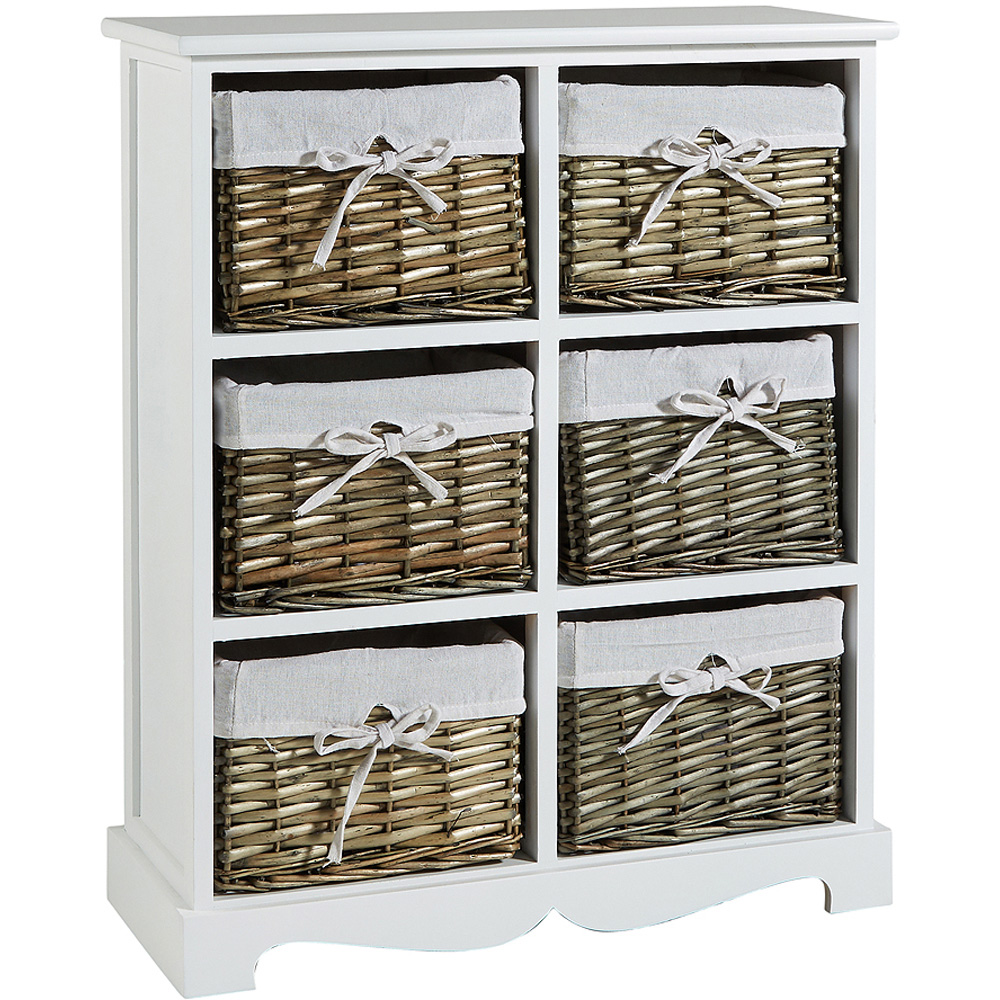 Home Source Lichfield 6 Wicker Basket White Storage Unit Image 2