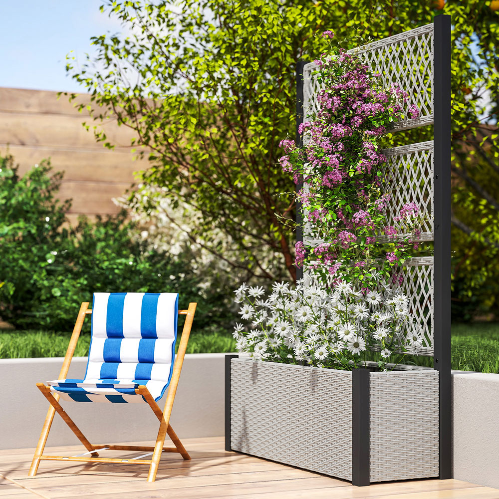 Outsunny Mixed Grey Rattan Raised Garden Planter with Trellis Image 4