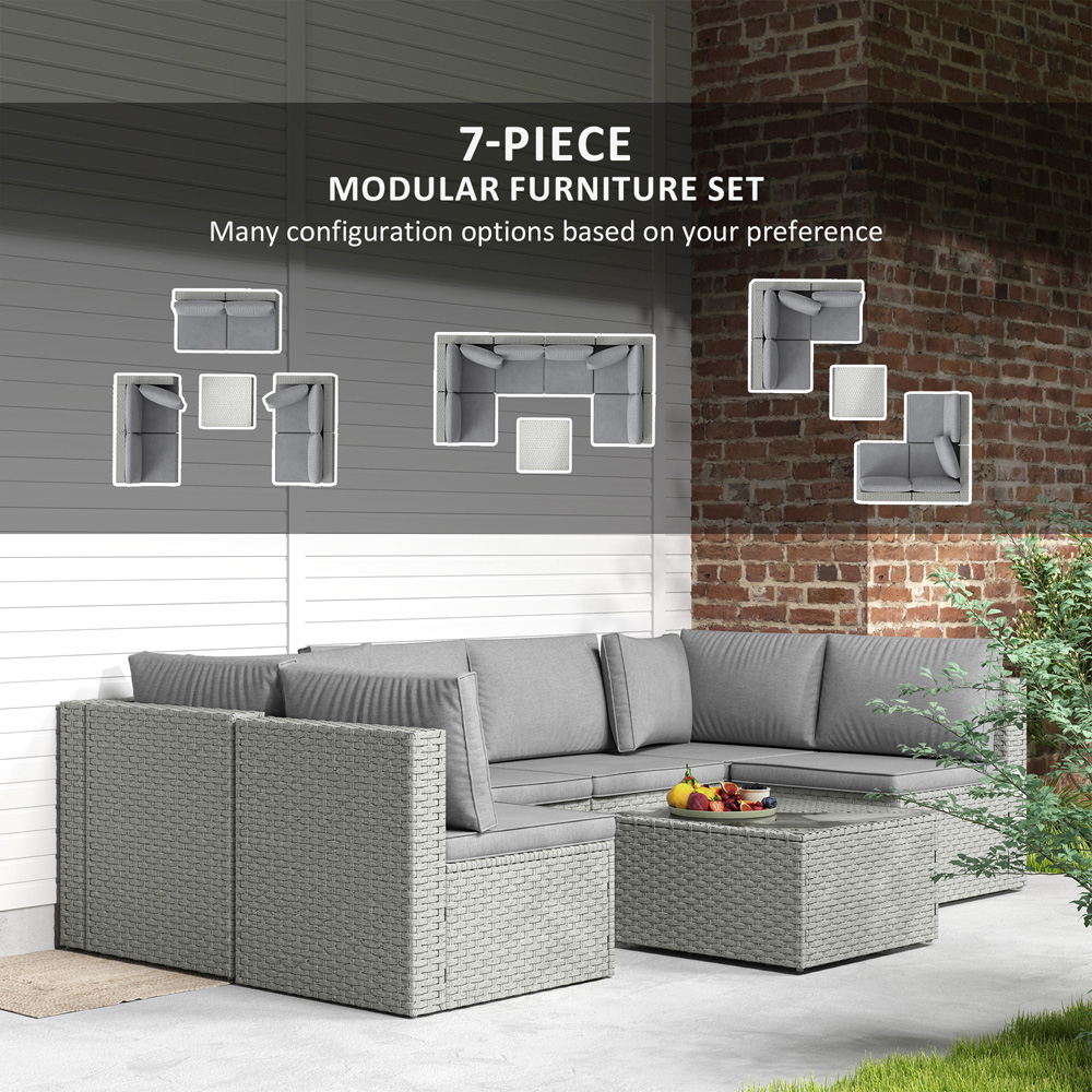 Outsunny 6 Seater Grey Rattan Garden Furniture Set with Cushions Image 8