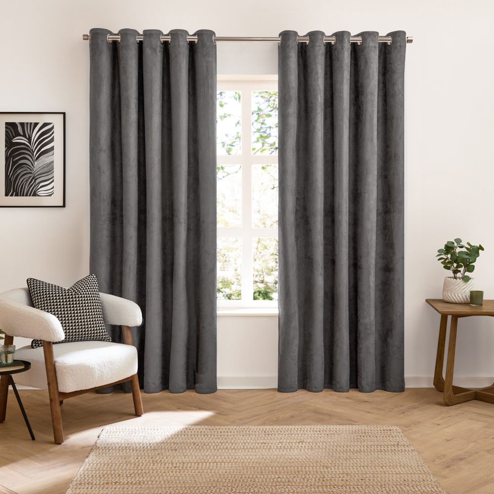 Furn Verso Charcoal Reversible Suede-Look Blackout Eyelet Curtains 229 x 183cm Image 4