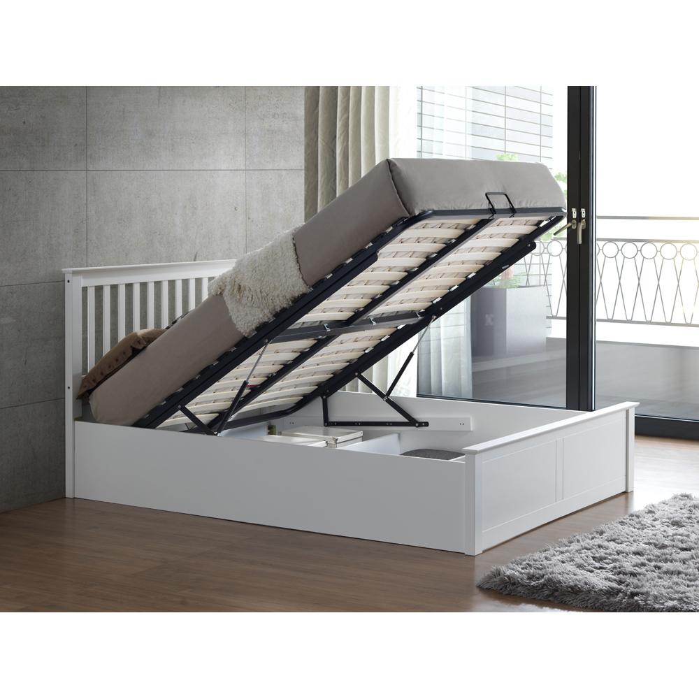 Malmo King Size White Wooden Ottoman Bed Frame Image 2