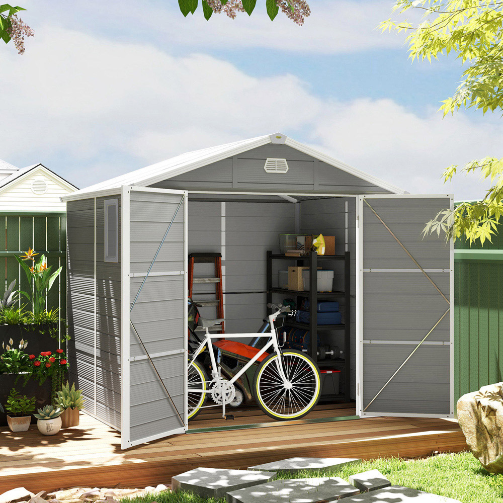 Outsunny 8 x 6ft Light Grey Garden Shed Storage with Foundation Kit Image 2