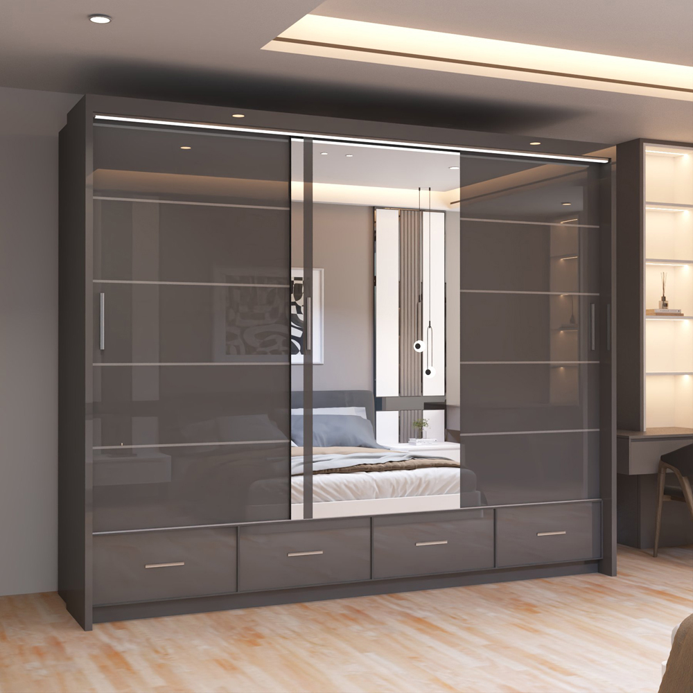 Sliding Wardrobes 4U 2 Sliding Door Grey Modern High Gloss Central Mirrored Wardrobe Image 3