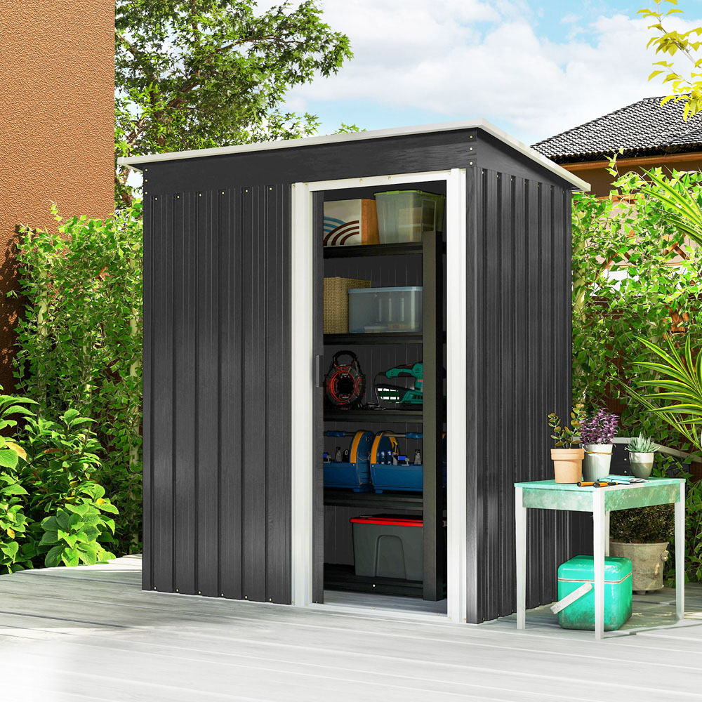 Outsunny 5 x 3ft Black Metal Pent Garden Shed Image 2