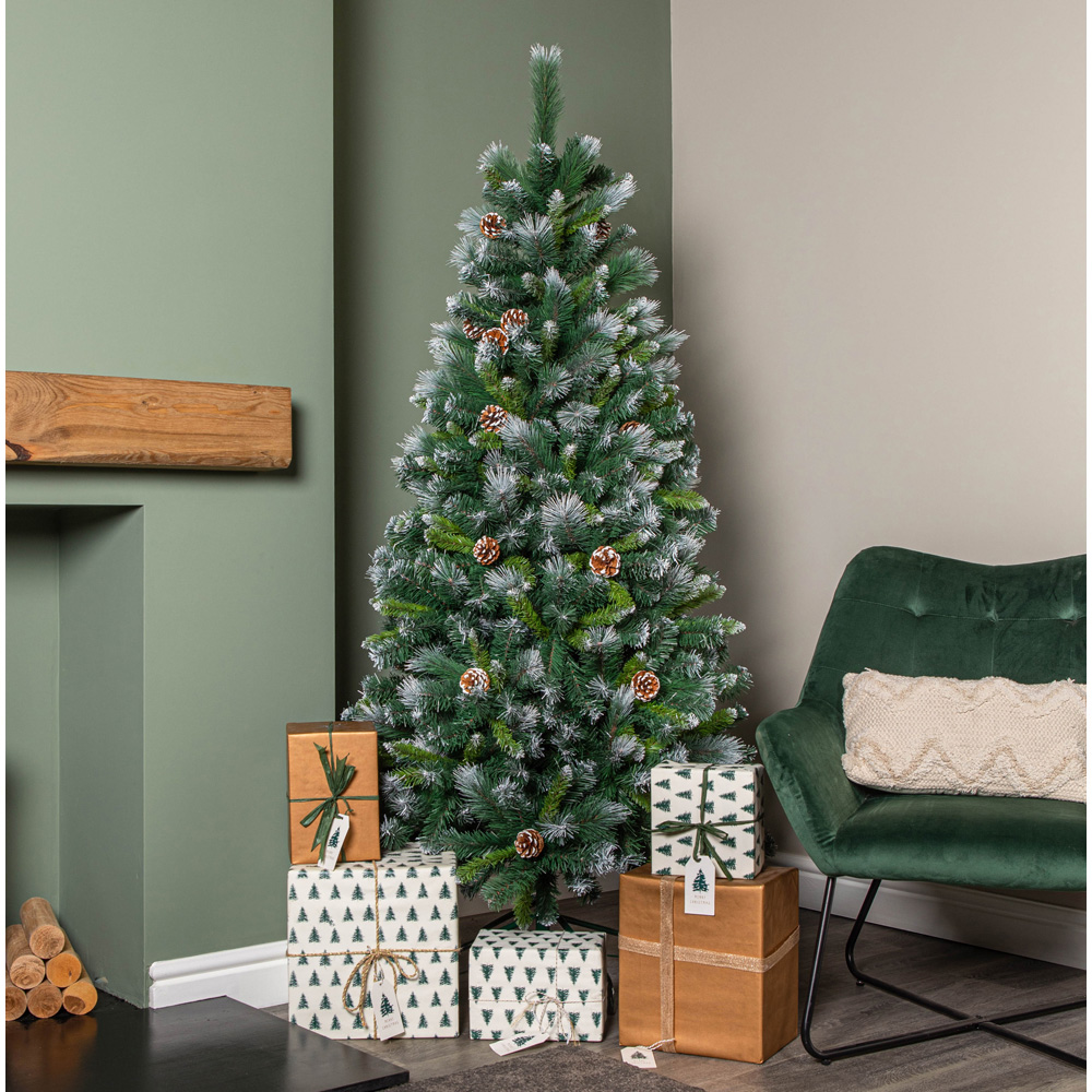 Samuel Alexander Frosted Glacier Pine Snow Tipped Artificial Christmas Tree with Pinecones 6ft Image 7