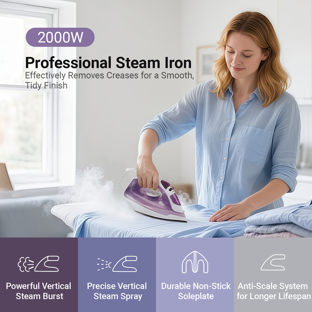 ExtraStar Purple Non Stick Soleplate Steam Iron 2000W Image 2