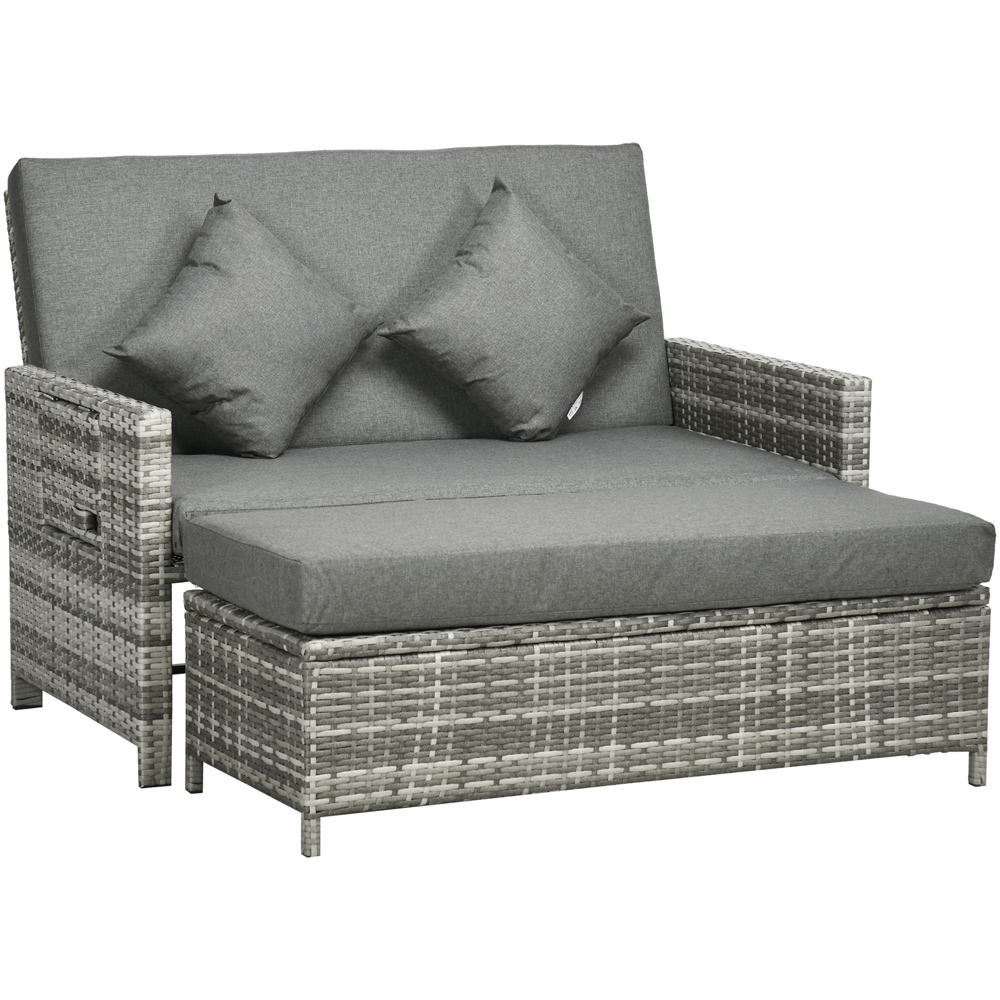 Outsunny 2 Seater Grey Rattan Sun Lounger Image 2