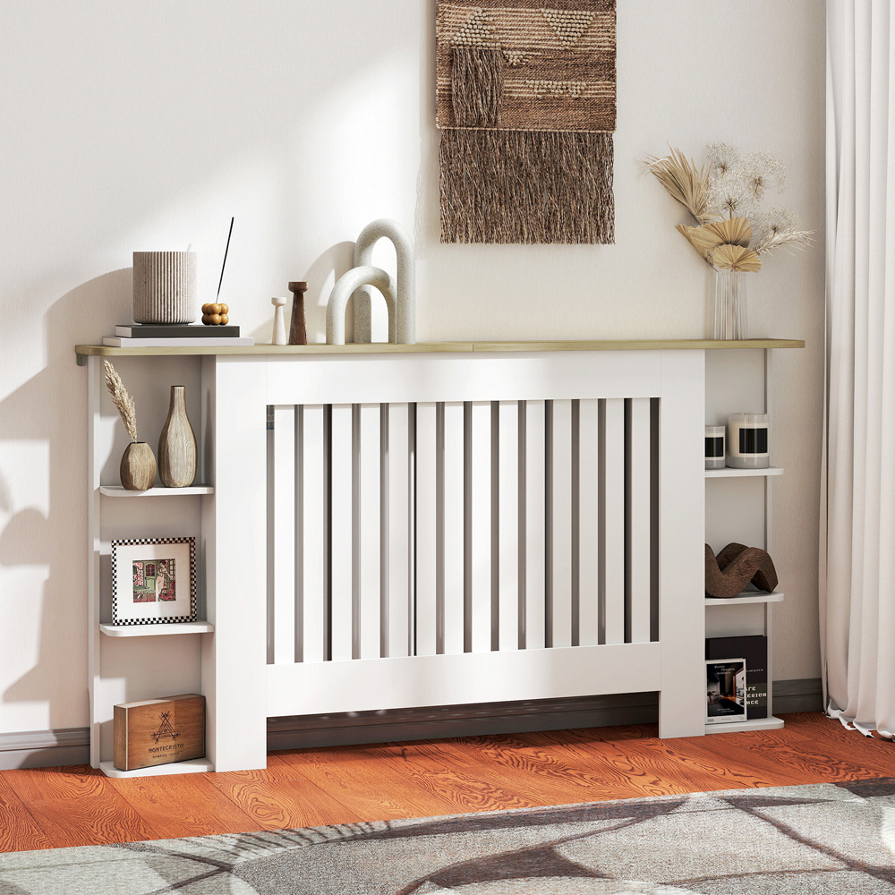 HOMCOM White Vertical Slatted Large Heater Cover Image 2