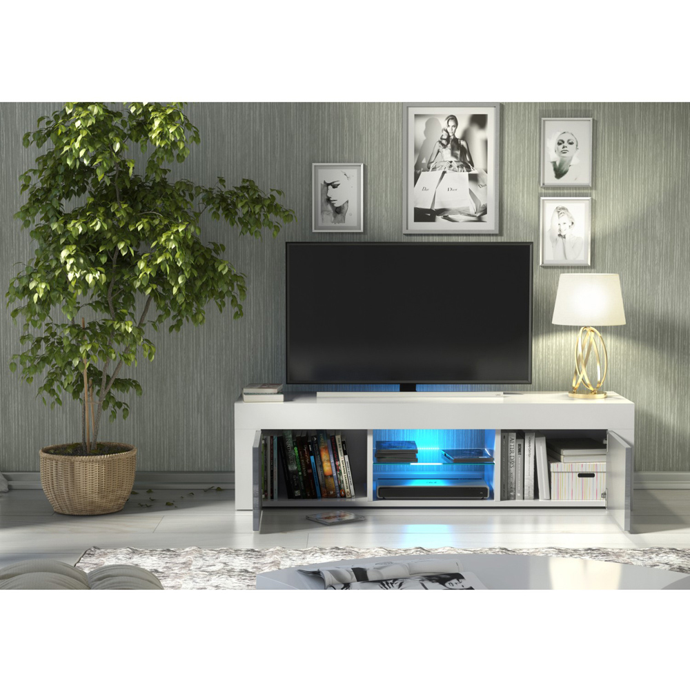 Creative Furniture Loom White and Grey Gloss 2 Door 2 Shelf TV Unit with LED Image 6