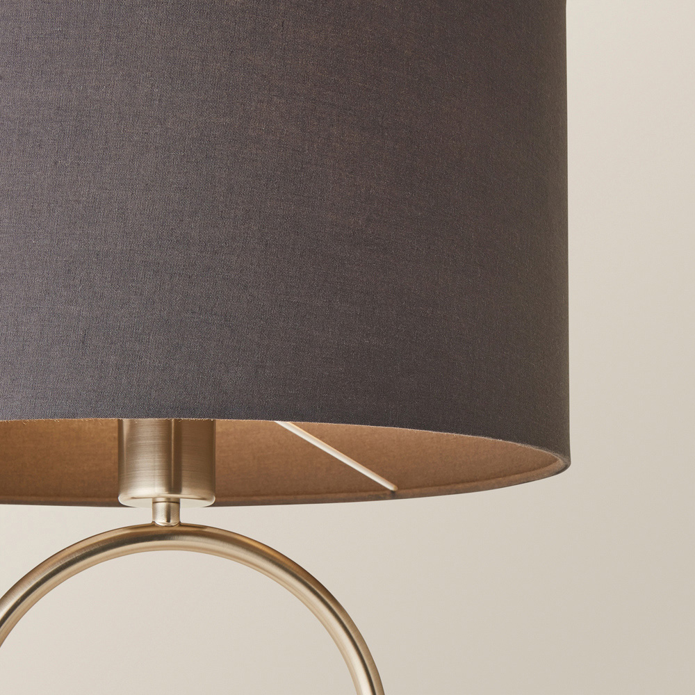 ValueLights Antonia Charcoal Fabric Drum Lamp Shade Brushed Chrome Oval LED Table Lamp Image 3