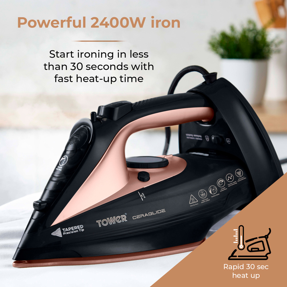Tower CeraGlide Rose Gold Cord and Cordless Steam Iron 2400W Image 5