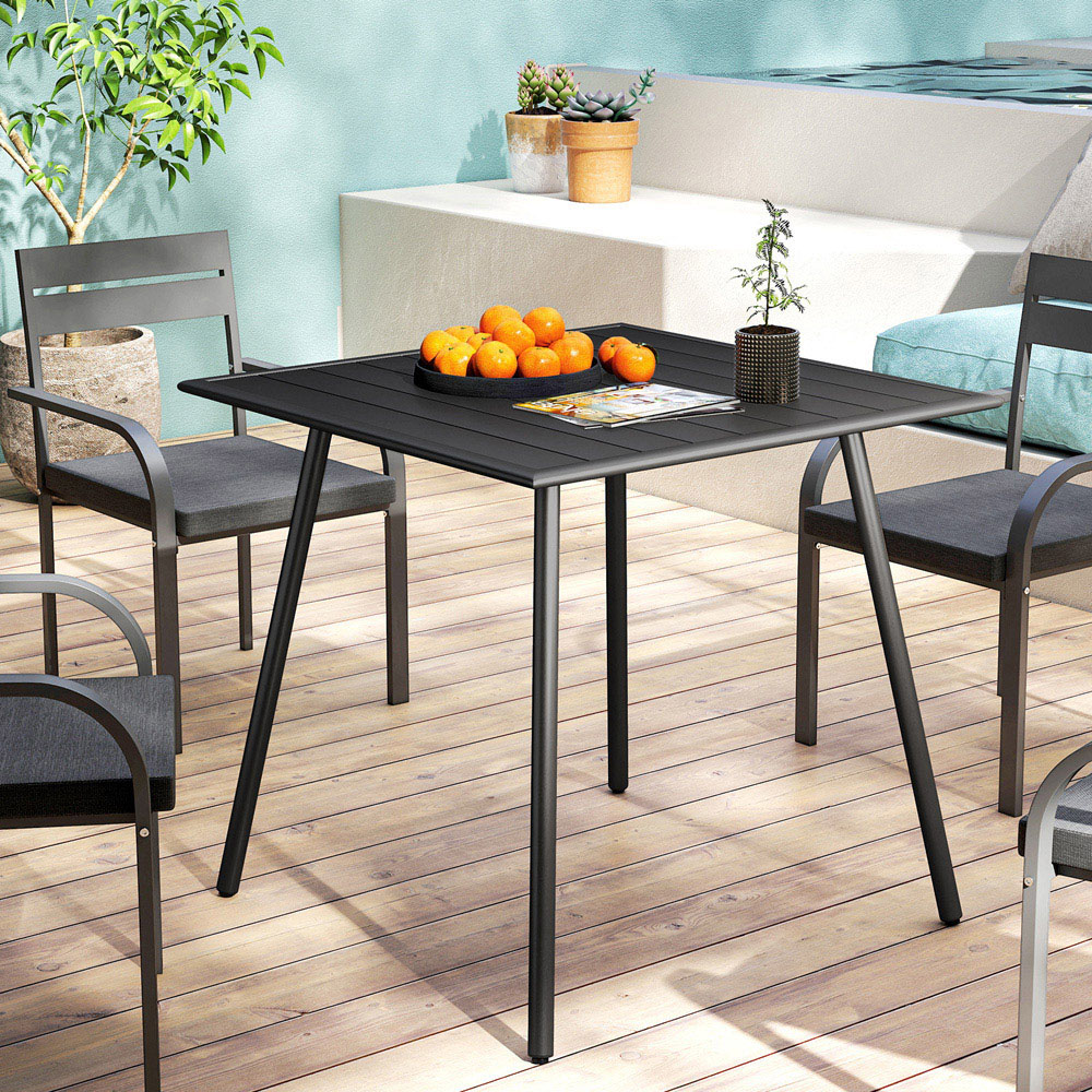  Outsunny 4 Seater Slate Top Steel Garden Dining Table Black Image 5