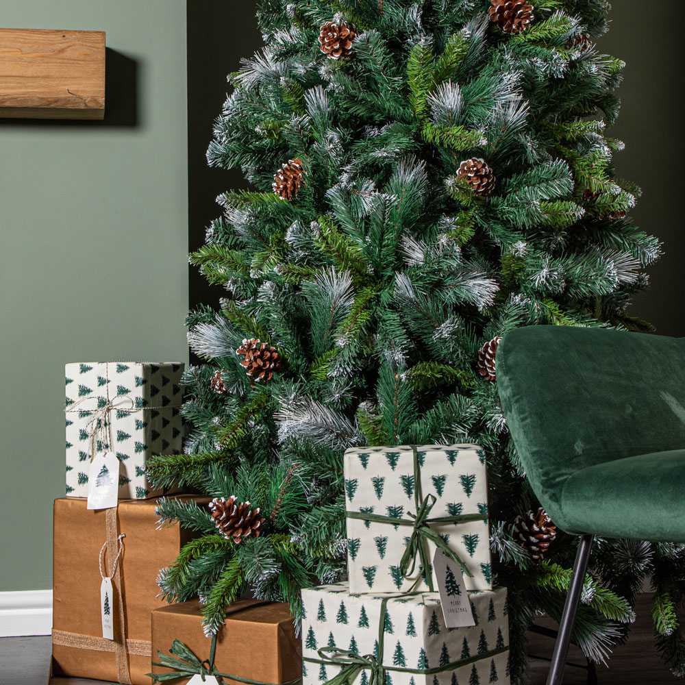 Samuel Alexander Frosted Glacier Pine Snow Tipped Artificial Christmas Tree with Pinecones 7ft Image 6