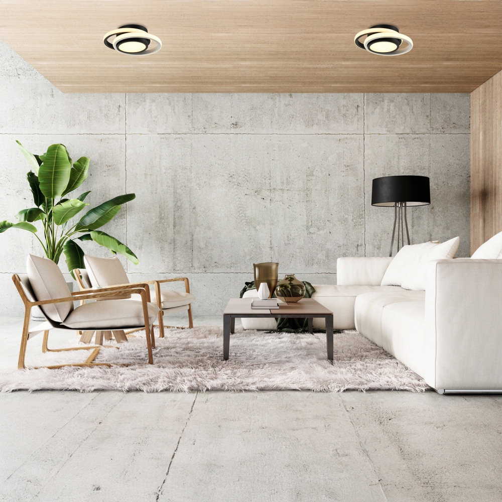 Happy Homewares Black and White LED Ceiling Light with Central Downlighter Image 2