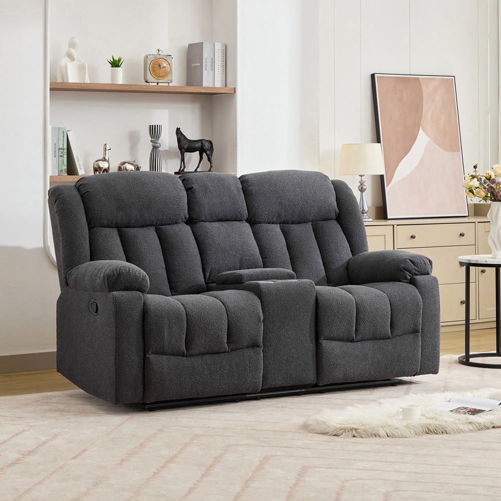 Artemis Home Lovell 2 Seater Dark Grey Boucle Manual Recliner Sofa with Centre Console Image 4