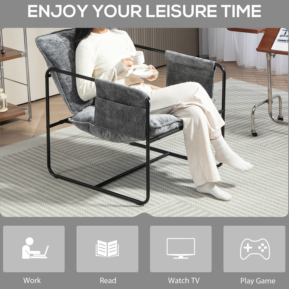 Portland Grey Upholstered Reading Chair with Side Pockets Image 8