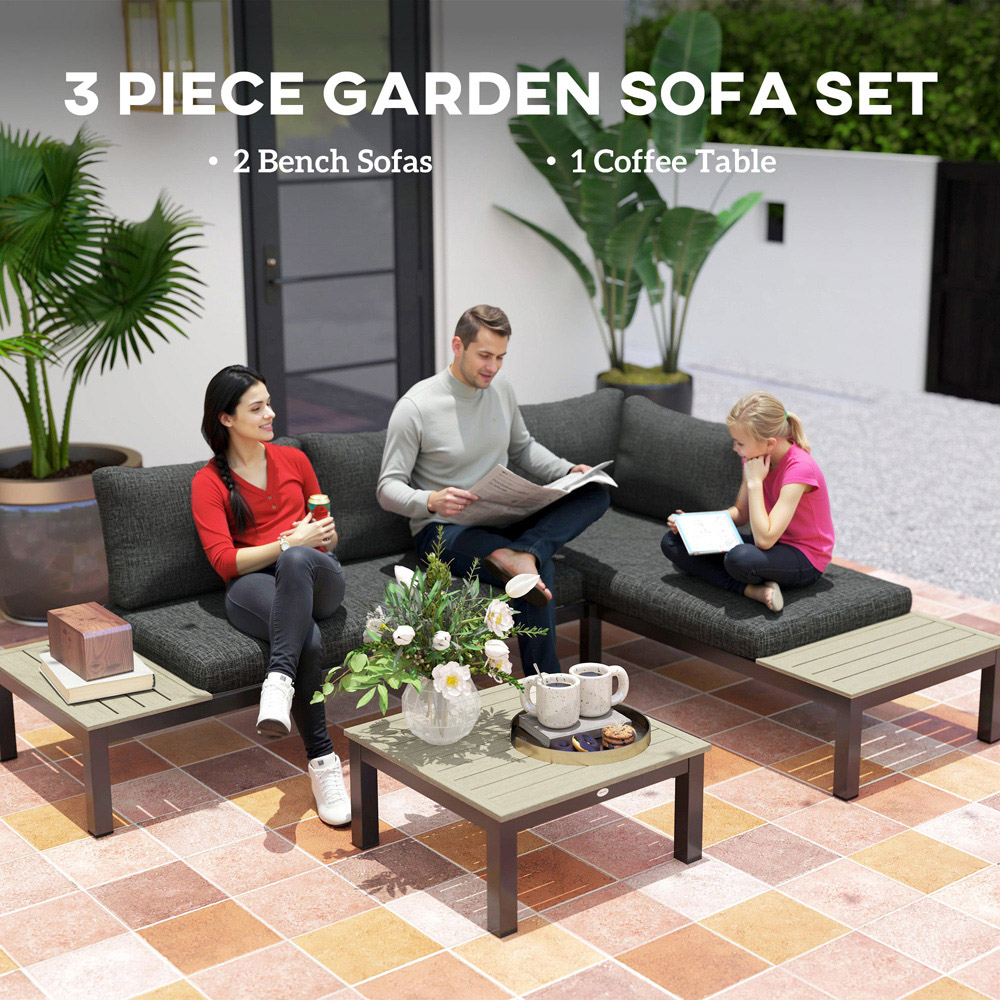 Outsunny 3 Seater Grey Garden Corner Sofa Set with Cushions Image 5