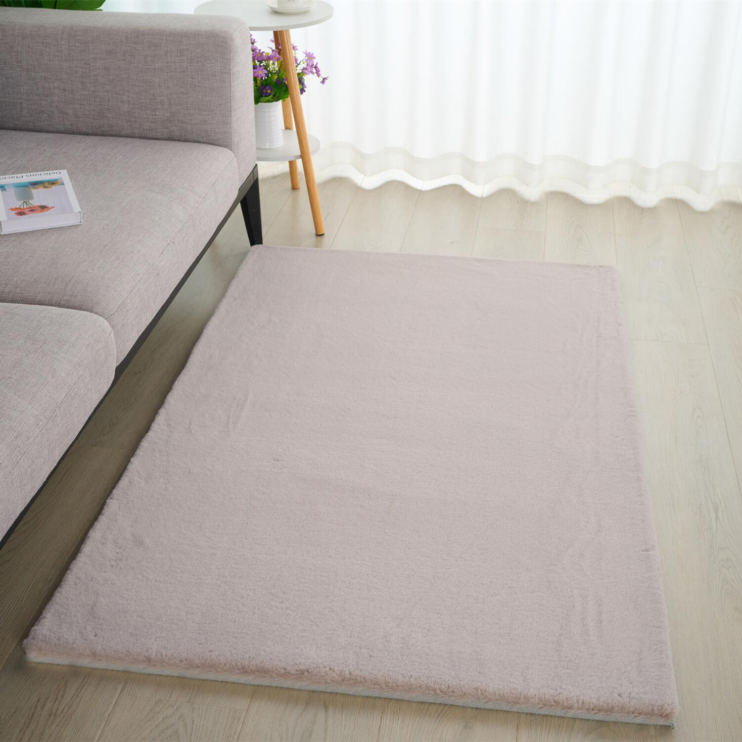 Lux Rabbit Faux Fur Rug - Taupe Image 3