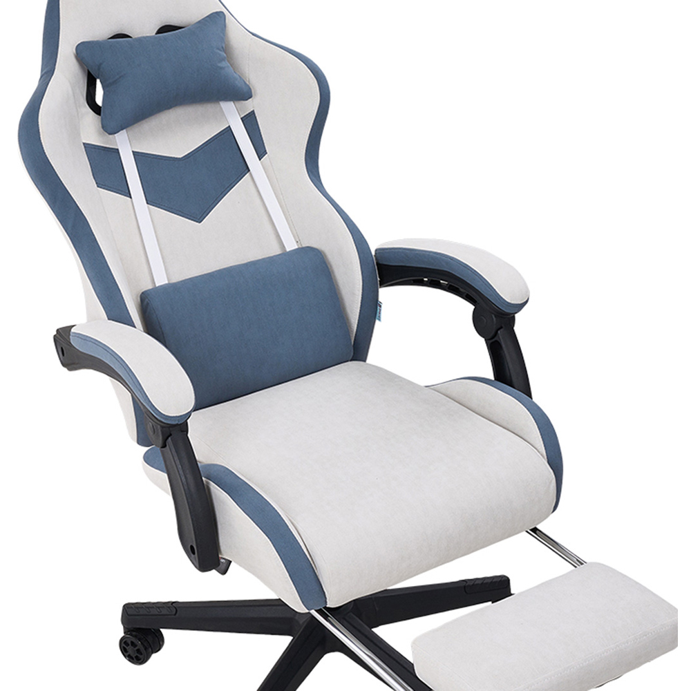Living and Home Grey and Blue Fabric Gaming Chair with Footrest Image 3