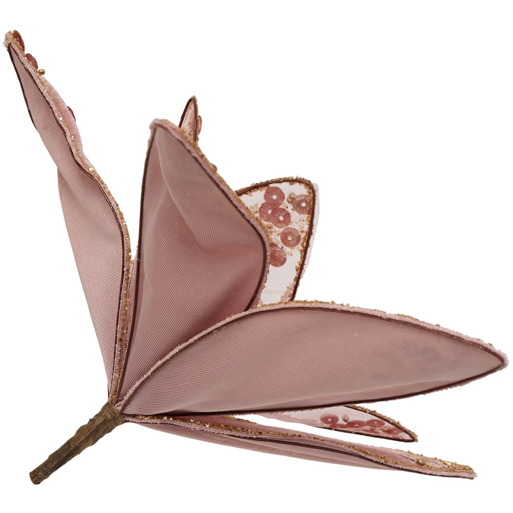 The Seasonal Gift Co. Bellini Pink Velvet Gold Glitter Flower Clip Image 3