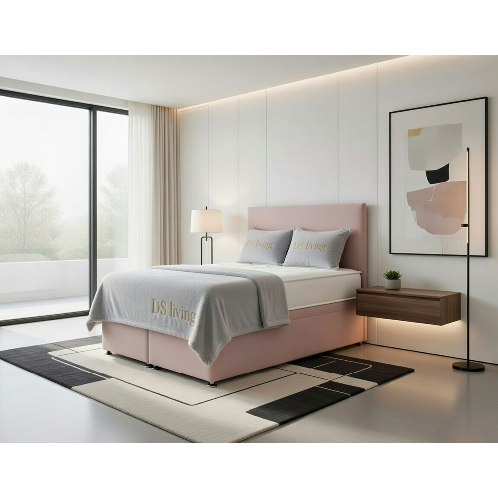DS Living Prima Double Pink Plush Divan Bed Image 3