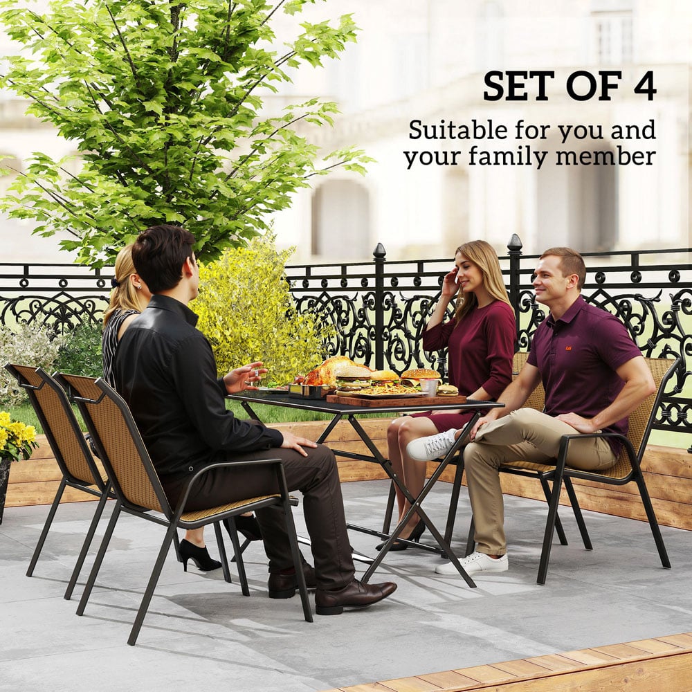Outsunny Set of 4 Khaki Wicker Stackable Garden Chair Image 8